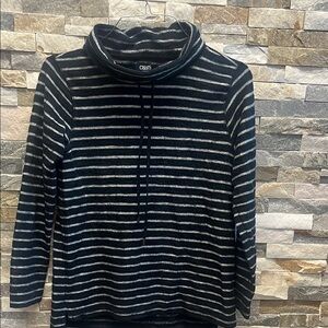 Chaps Black and White Striped Turtleneck Sweater